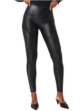SPANX Black Faux Leather Moto Leggings Size S